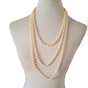 Vintage Three Strands Faux‎ Pearl Knotted Necklaces